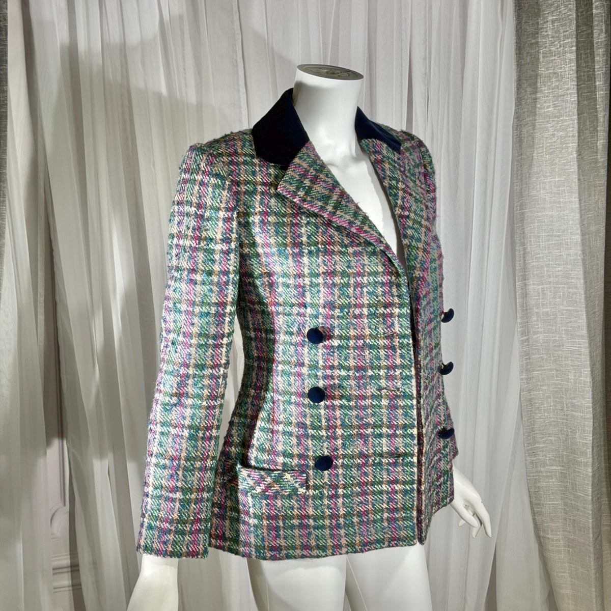 Vintage ARNOLD SCAASI COUTURE Dress Jacket , 1970s double breasted plaid tweed wool blazer