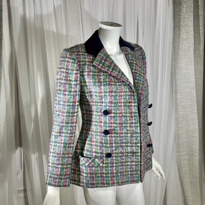 Vintage ARNOLD SCAASI COUTURE Dress Jacket , 1970s double breasted plaid tweed wool blazer