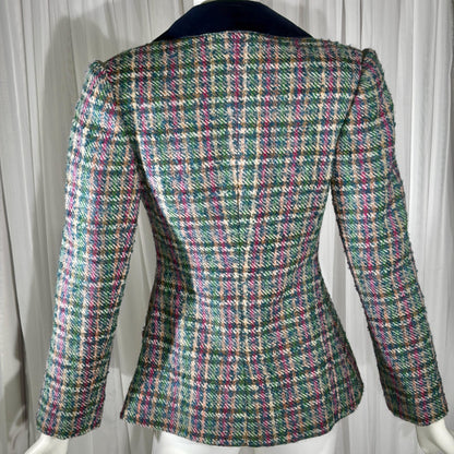 Vintage ARNOLD SCAASI COUTURE Dress Jacket , 1970s double breasted plaid tweed wool blazer