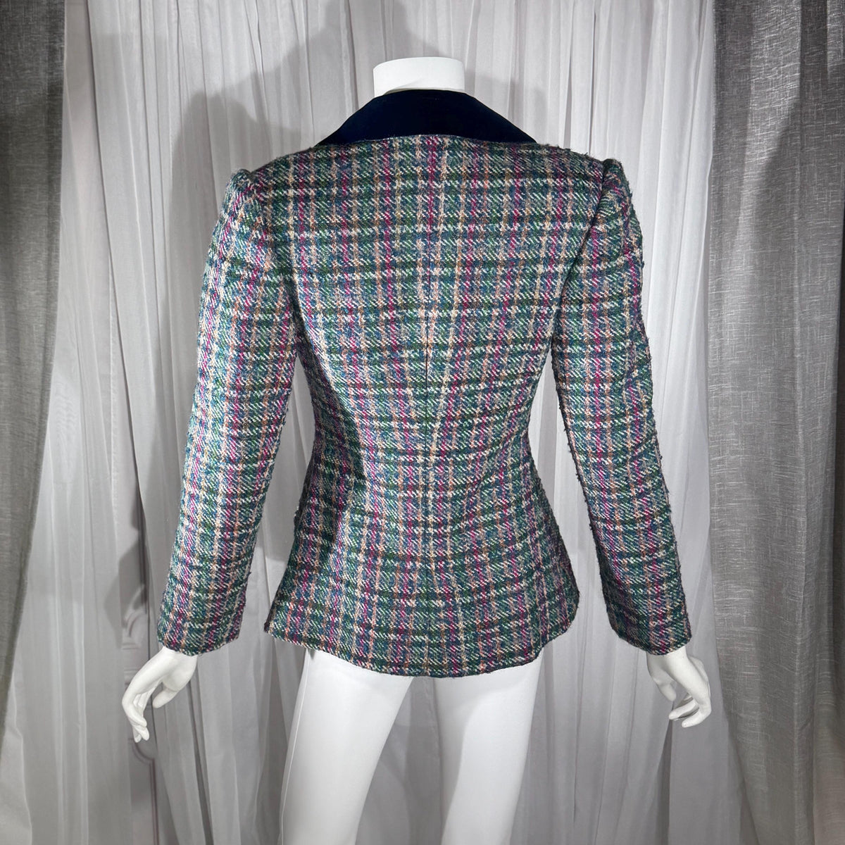 Vintage ARNOLD SCAASI COUTURE Dress Jacket , 1970s double breasted plaid tweed wool blazer