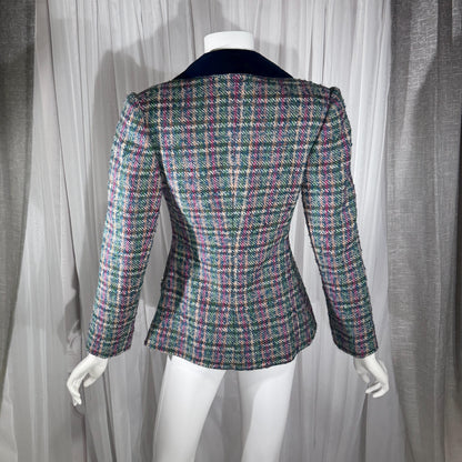 Vintage ARNOLD SCAASI COUTURE Dress Jacket , 1970s double breasted plaid tweed wool blazer