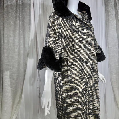 vintage 1940s Winter Coat, MARCEY'S OAK PARK Heavy Black wool Evening Dress Coat