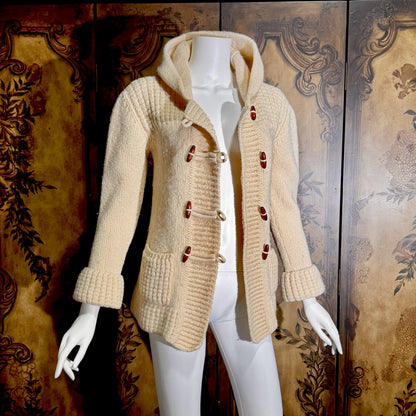 vintage 1970s Irish Wool Cardigan Sweater, FALCARRAGH hooded toggle button sweater