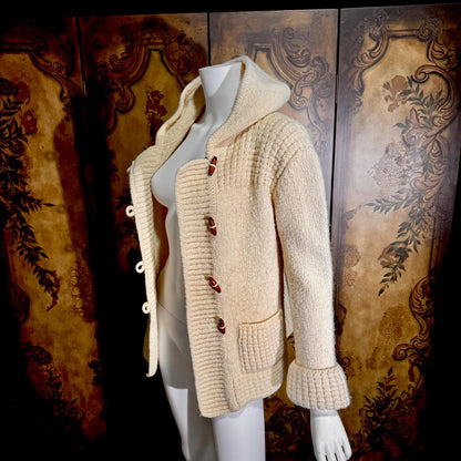 vintage 1970s Irish Wool Cardigan Sweater, FALCARRAGH hooded toggle button sweater