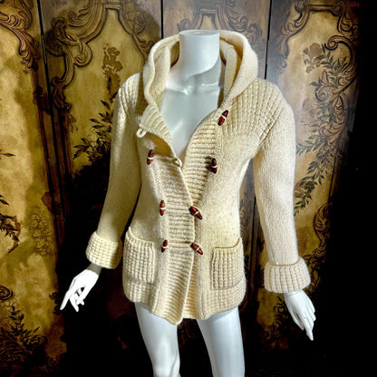 vintage 1970s Irish Wool Cardigan Sweater, FALCARRAGH hooded toggle button sweater