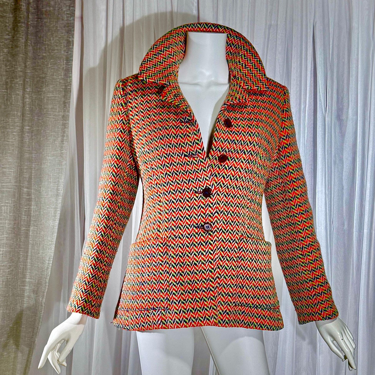 vintage 1960s mod wool jacket, Orange herringbone jacket