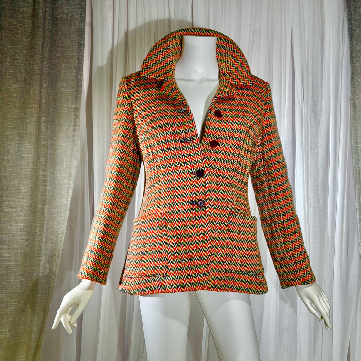 vintage 1960s mod wool jacket, Orange herringbone jacket