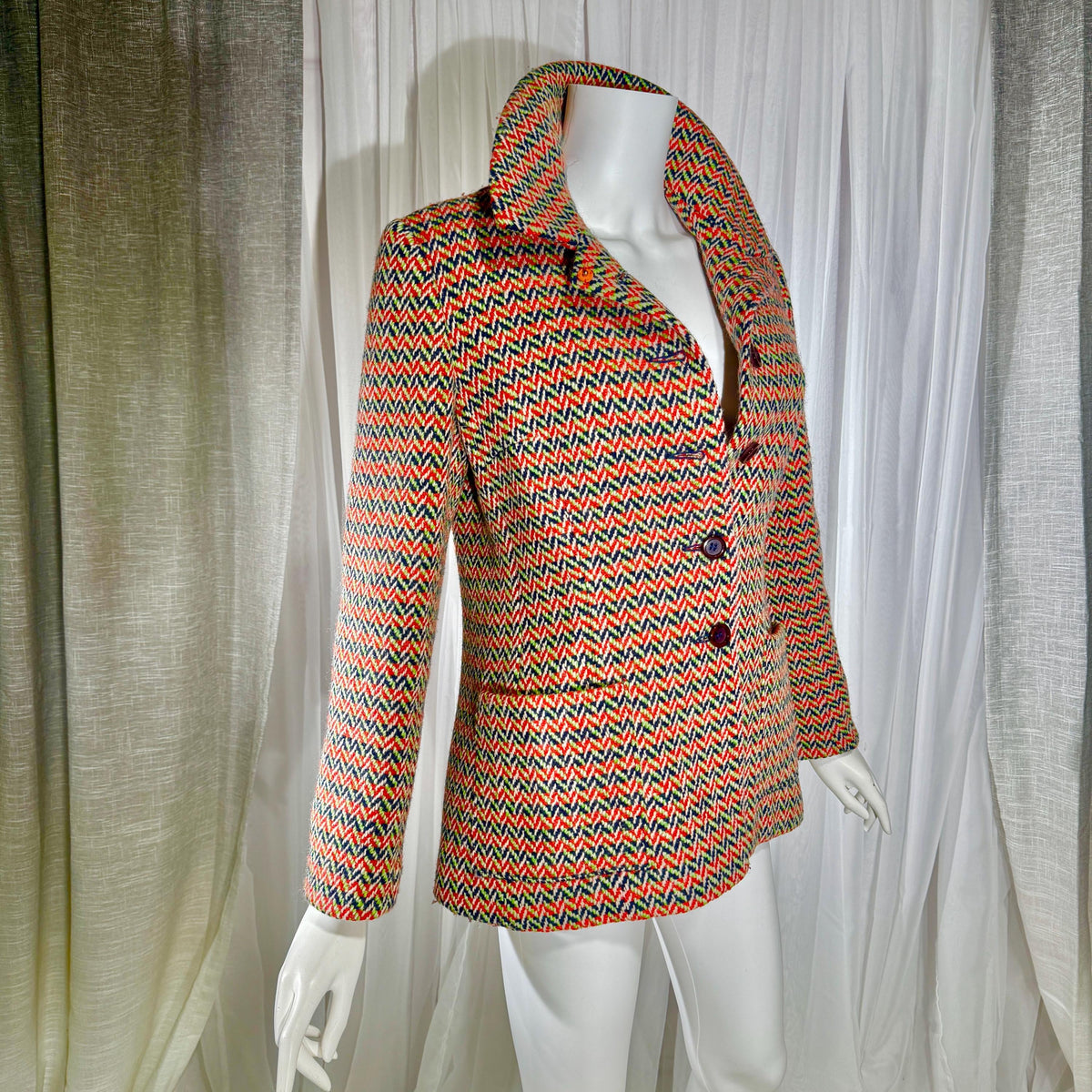 vintage 1960s mod wool jacket, Orange herringbone jacket