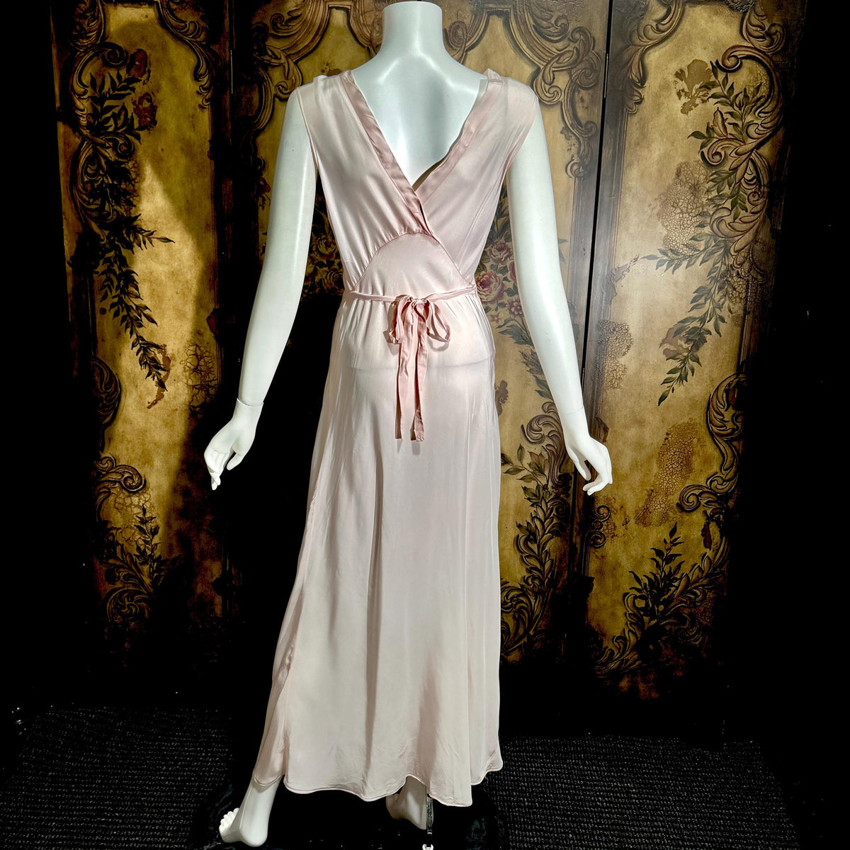 vintage 1930s Nightgown Slip Dress, Silky Pink & Blue Bias Cut Rayon Appliques lingerie dress