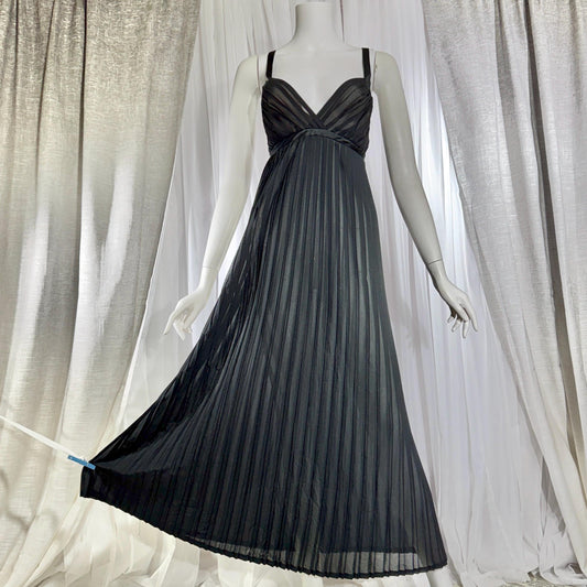Vintage GEORGETTE TRABOLSI Peignoir Set, 1980s black pleated nightgown robe lingerie dress set