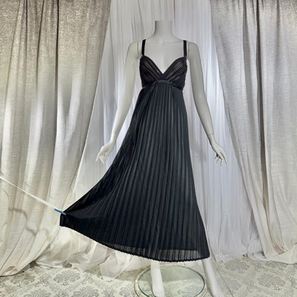 Vintage GEORGETTE TRABOLSI Peignoir Set, 1980s black pleated nightgown robe lingerie dress set