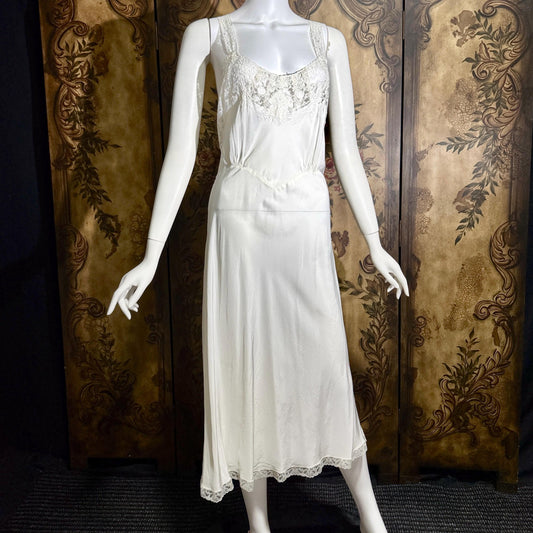 Vintage 1940s Nightgown Slip Dress, COLONY CLUB White Bias Cut Rayon Lingerie Dress Large