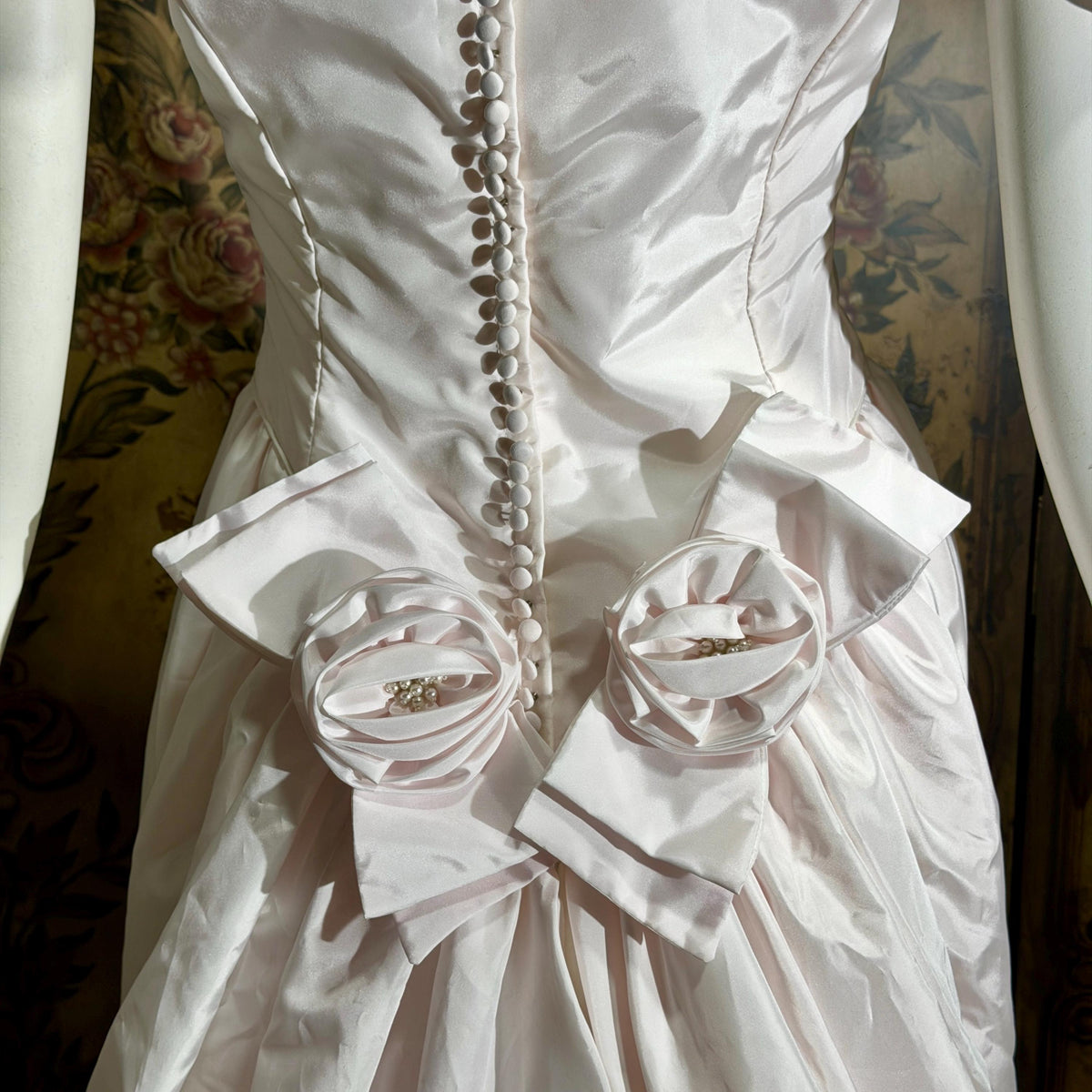 vintage PRISCILLA OF BOSTON wedding dress gown, 1970s Pink Off Shoulder Basque Cinderella ball gown