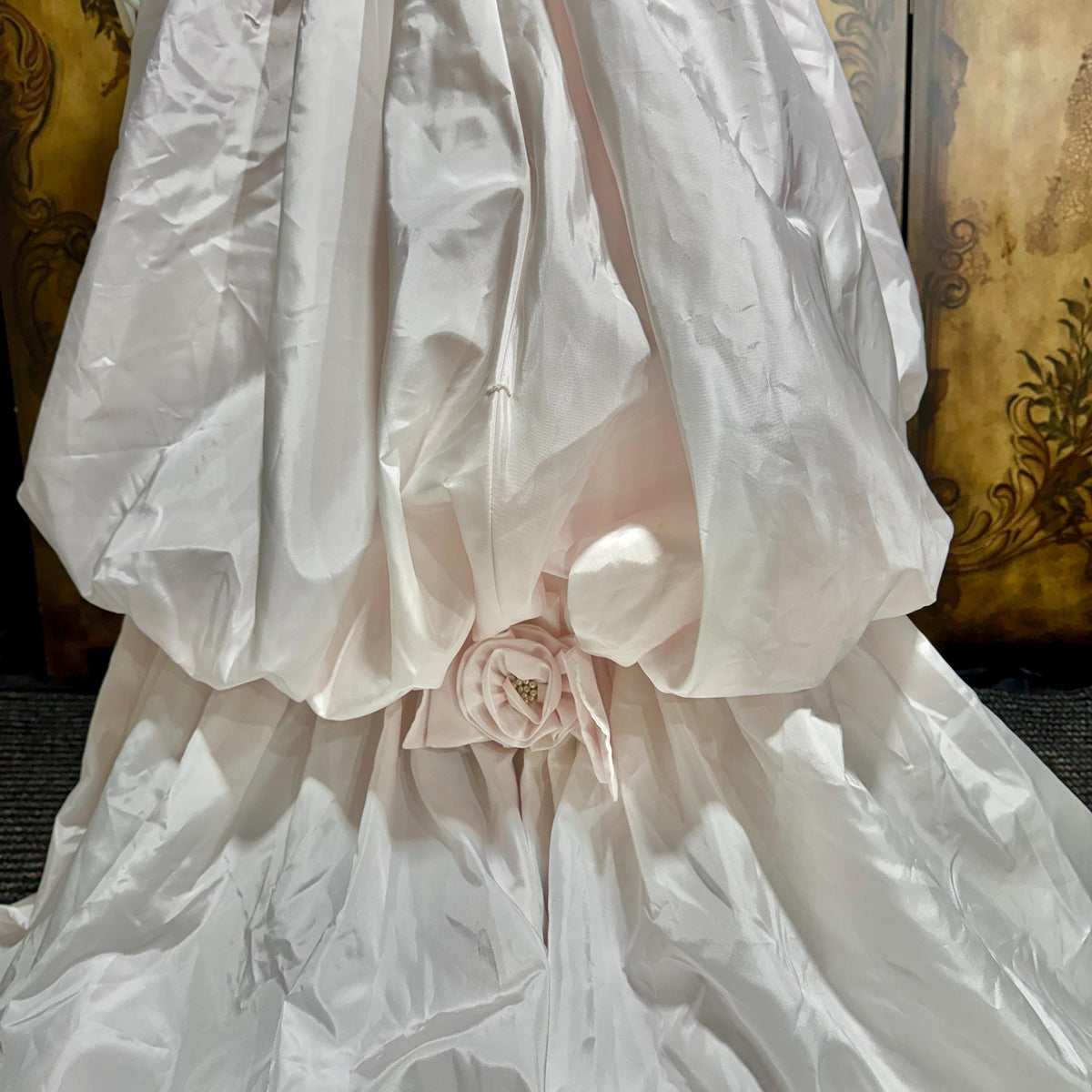 vintage PRISCILLA OF BOSTON wedding dress gown, 1970s Pink Off Shoulder Basque Cinderella ball gown