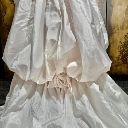 vintage PRISCILLA OF BOSTON wedding dress gown, 1970s Pink Off Shoulder Basque Cinderella ball gown
