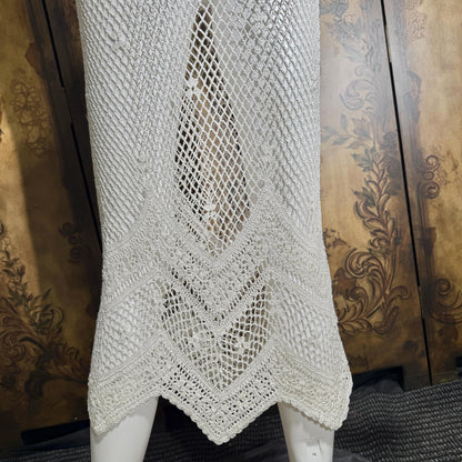 Vintage 1990s Crochet Slip Dress, White Stretchy Knit Tank Cover Up Midi Gown
