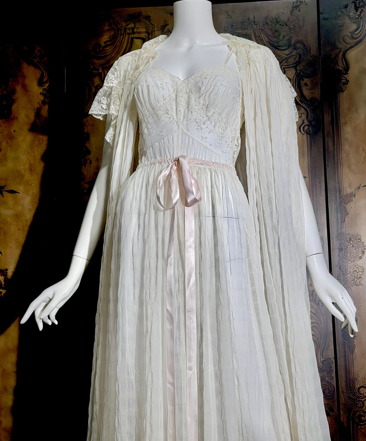vintage JULIE INC Nightgown robe set, by IRIS ethereal white sheer waffled nylon slip dress dressing gown peignoir set