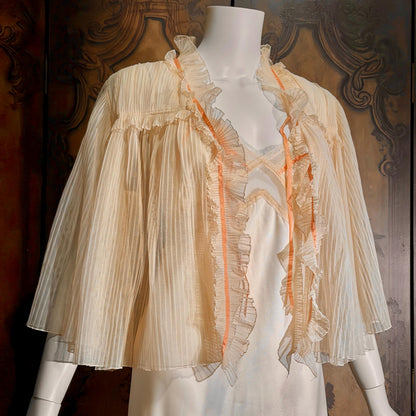 Vintage ZANDRA RHODES Peignoir Set, 1970s Peach Signature Pleat nightgown robe lingerie dress set