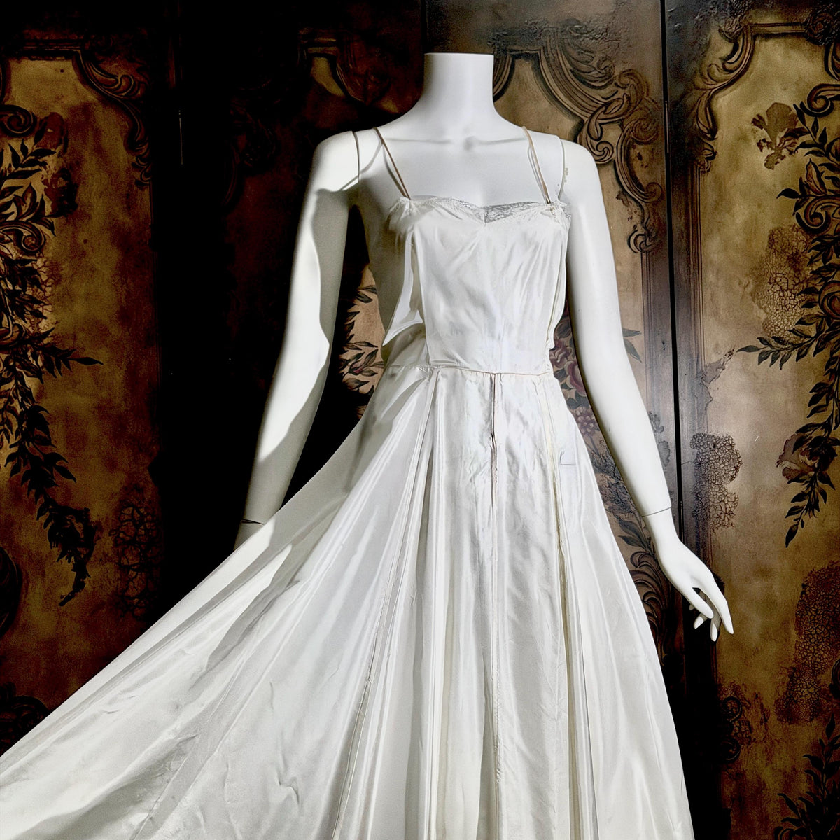 vintage 1940s wedding slip, shiny satin full sweep gown for under dress