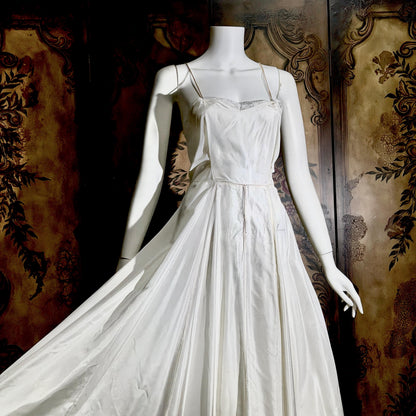 vintage 1940s wedding slip, shiny satin full sweep gown for under dress