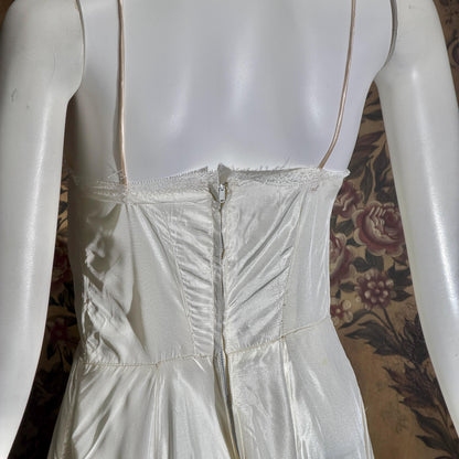 vintage 1940s wedding slip, shiny satin full sweep gown for under dress