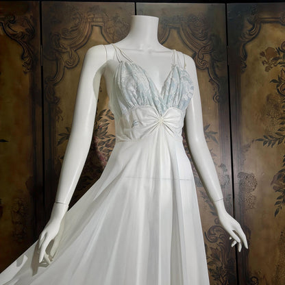 Vintage CLAIRE SANDRA nightgown peignoir set, 1950s Lucie Ann White Blue slip dress robe lingerie set