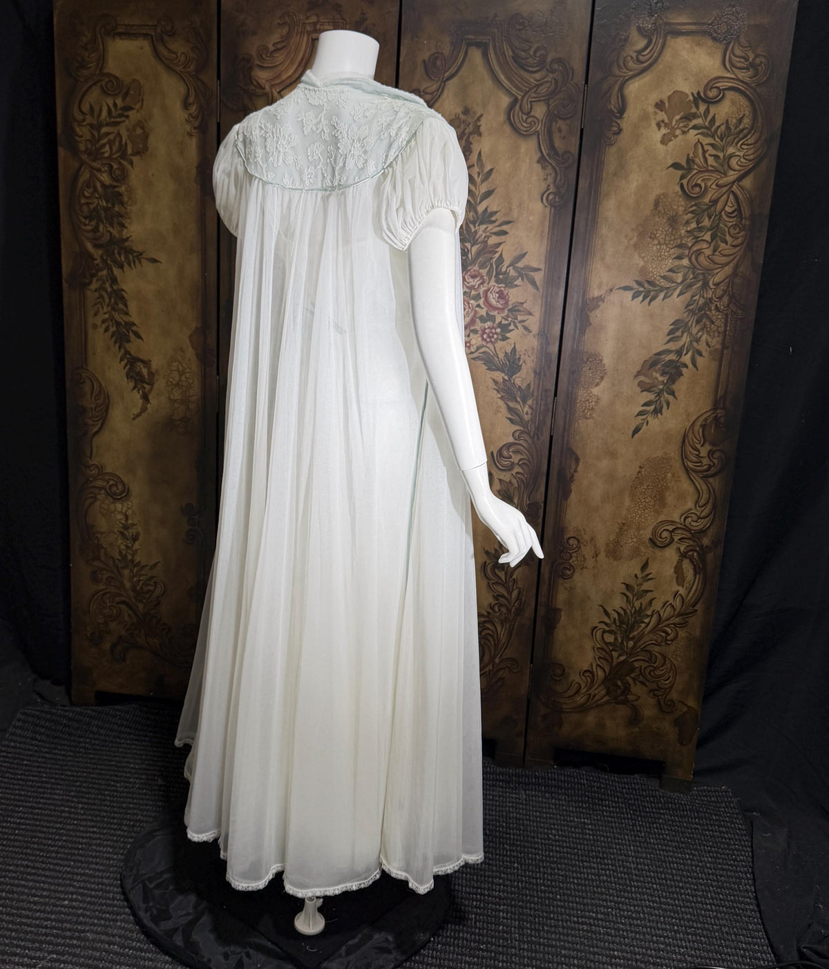 Vintage CLAIRE SANDRA nightgown peignoir set, 1950s Lucie Ann White Blue slip dress robe lingerie set