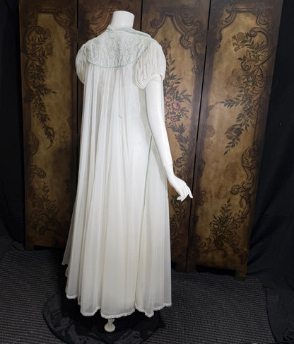 Vintage CLAIRE SANDRA nightgown peignoir set, 1950s Lucie Ann White Blue slip dress robe lingerie set