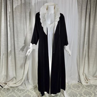 Vintage GEORGETTE TRABOLSI Peignoir Set, 1980s black velvet robe white nightgown lingerie dress set