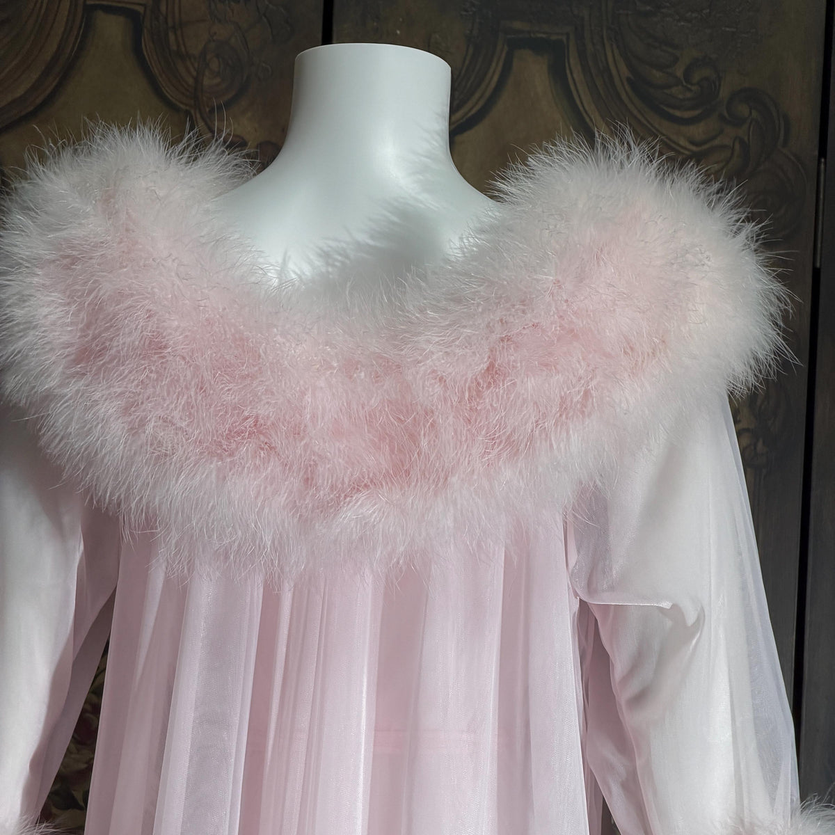 Vintage INTIME nightgown peignoir set, 1960s frothy pink marabou slip dress robe lingerie gown