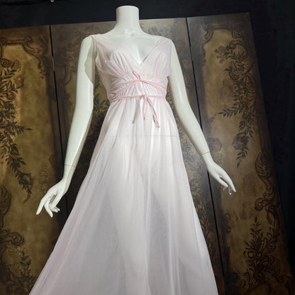 Vintage INTIME nightgown peignoir set, 1960s frothy pink marabou slip dress robe lingerie gown