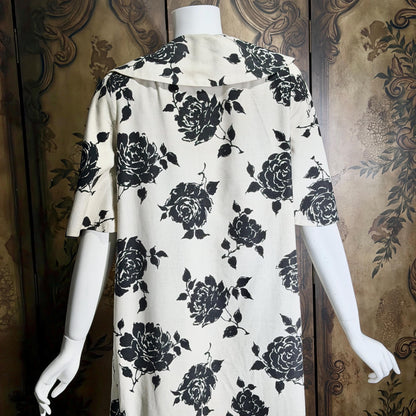 Vintage 1950s evening coat, ROBERT GOULD Floral Linen weight duster opera coat