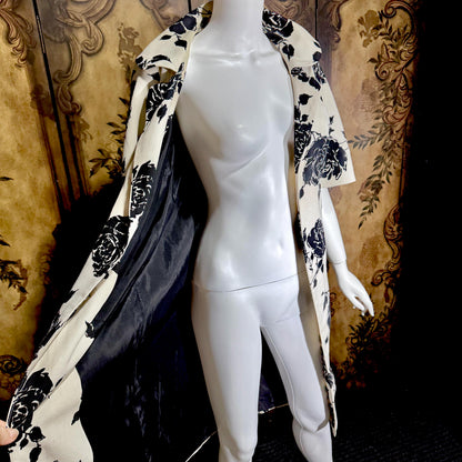 Vintage 1950s evening coat, ROBERT GOULD Floral Linen weight duster opera coat