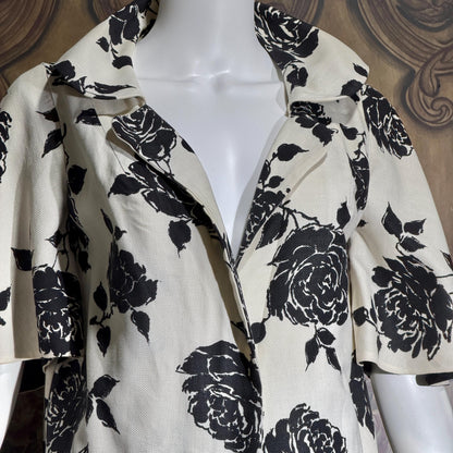 Vintage 1950s evening coat, ROBERT GOULD Floral Linen weight duster opera coat