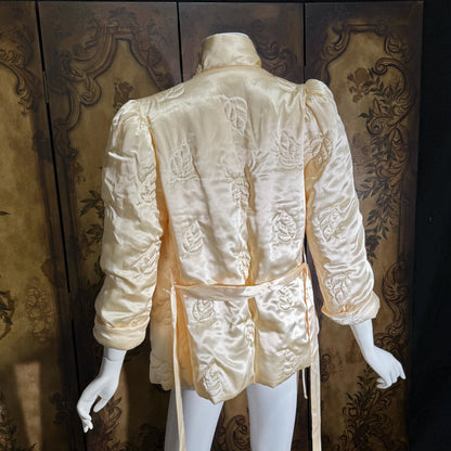 vintage LANVIN 1970s evening jacket, Creamy Peach cocktail bed jacket