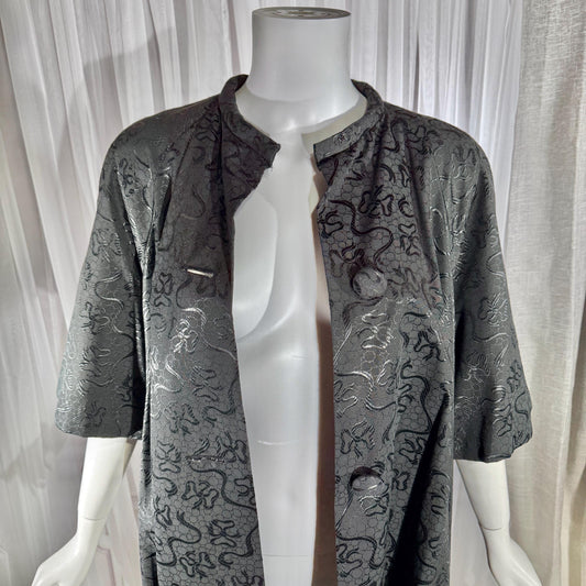 1950s Vintage evening swing coat, Black silk jacquard garland and bows opera coat