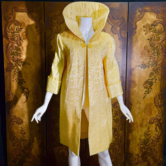 MARTYS Vintage 1950s evening swing coat, Yellow silk jacquard Easter Spring Dress coat