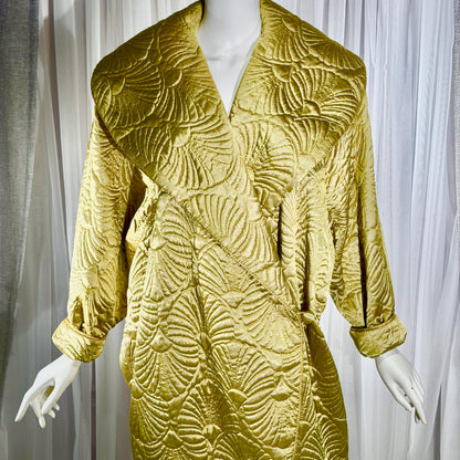 vintage JOAN RAINES 1980s evening dress set, Gold satin cocoon coat and slip dress ensemble