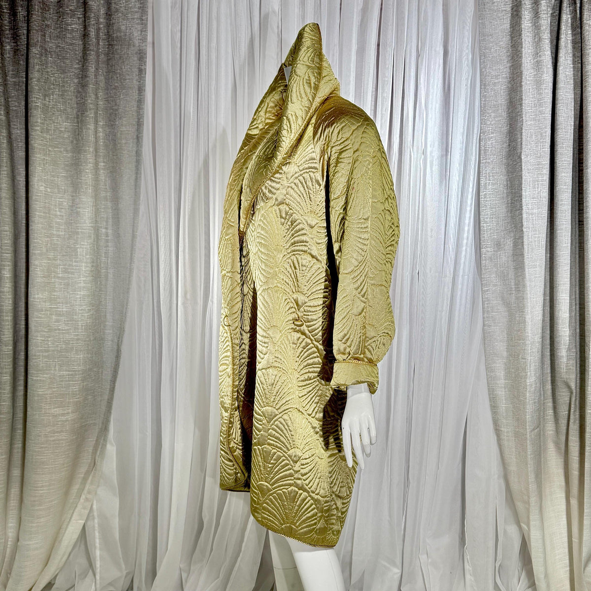 vintage JOAN RAINES 1980s evening dress set, Gold satin cocoon coat and slip dress ensemble