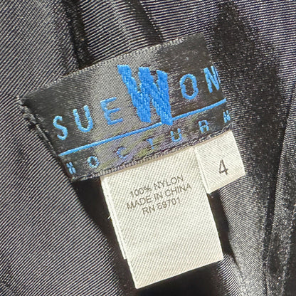 Vintage SUE WONG Slip Dress, 1990s Black Nylon Mesh beaded Handkerchief sheath cocktail dress
