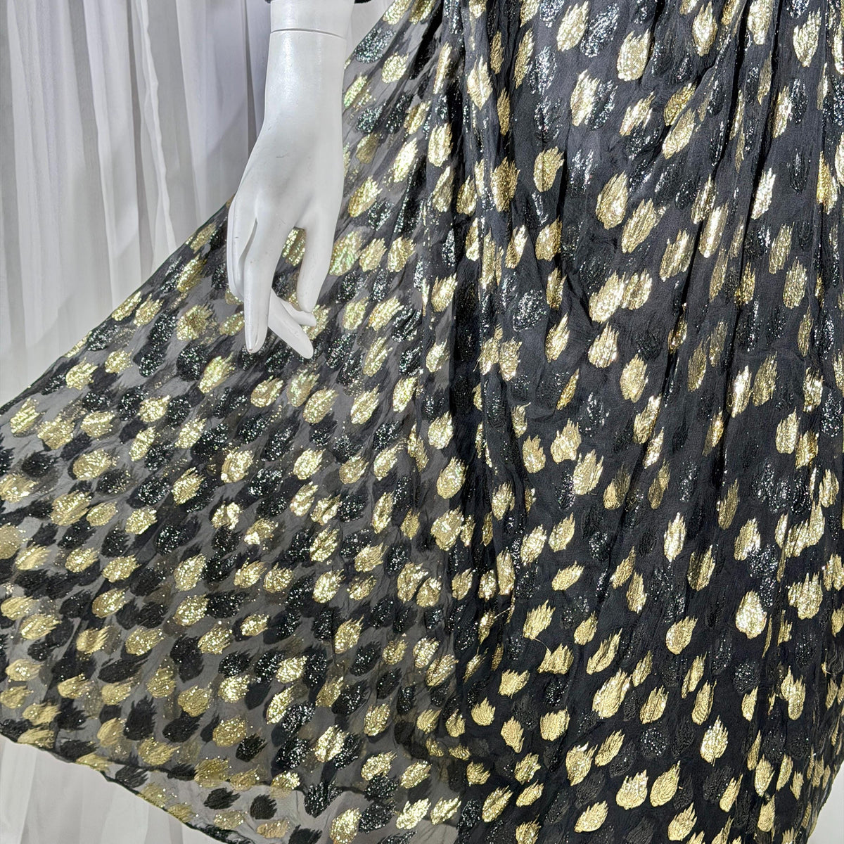 vintage GIVENCHY evening dress gown, 1970s Nouvelle Boutique Black Gold Velvet Silk Metallic