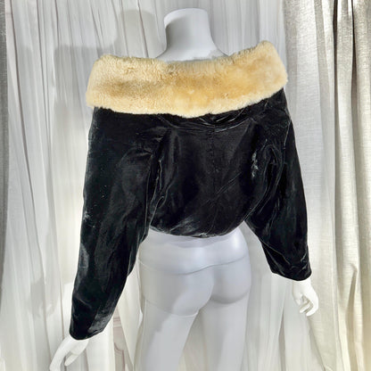 vintage 1930s 1940s Evening Jacket, JULIAN BELLER Black Velvet Cropped Shrug Jacket