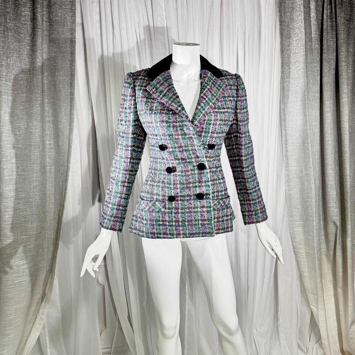 Vintage ARNOLD SCAASI COUTURE Dress Jacket , 1970s double breasted plaid tweed wool blazer