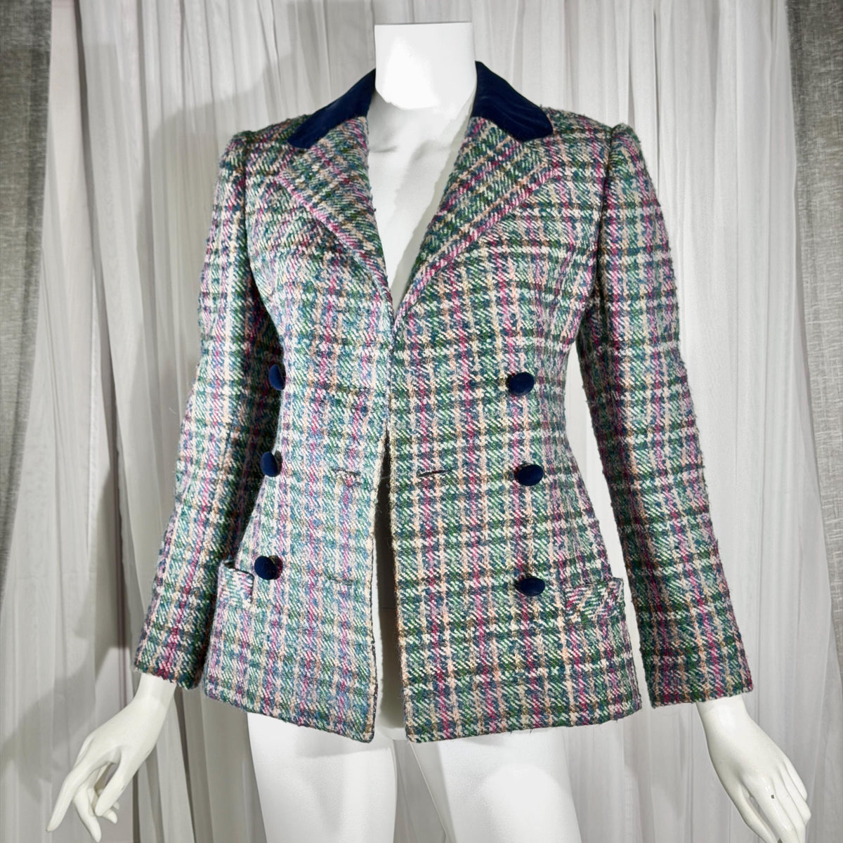 Vintage ARNOLD SCAASI COUTURE Dress Jacket , 1970s double breasted plaid tweed wool blazer