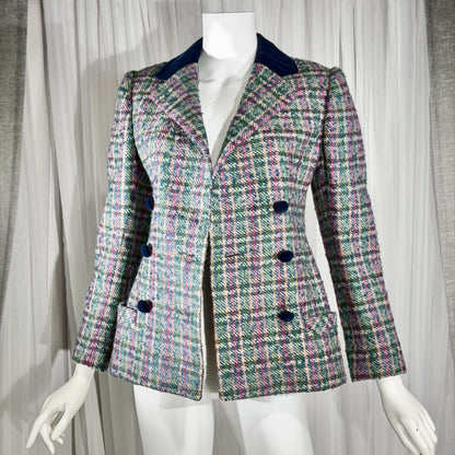 Vintage ARNOLD SCAASI COUTURE Dress Jacket , 1970s double breasted plaid tweed wool blazer