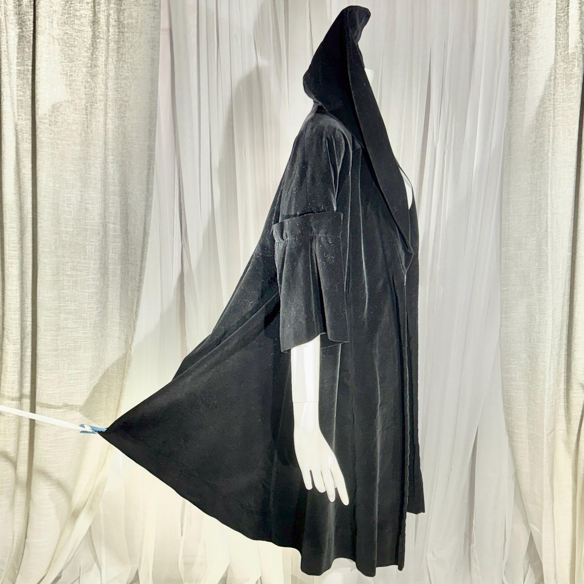 Vintage 1950s evening coat, Black cotton velvet cocktail swing trapeze opera coat Medium