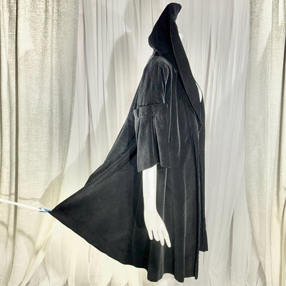 Vintage 1950s evening coat, Black cotton velvet cocktail swing trapeze opera coat Medium