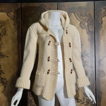 vintage 1970s Irish Wool Cardigan Sweater, FALCARRAGH hooded toggle button sweater