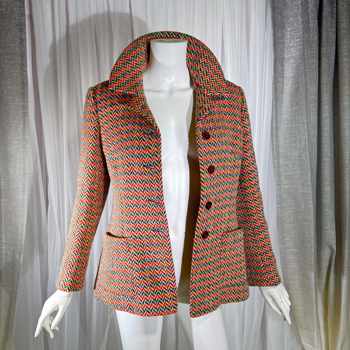 vintage 1960s mod wool jacket, Orange herringbone jacket