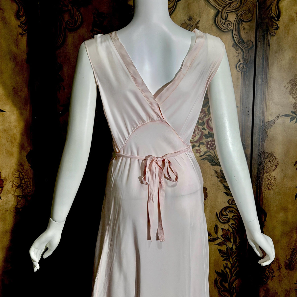 vintage 1930s Nightgown Slip Dress, Silky Pink & Blue Bias Cut Rayon Appliques lingerie dress